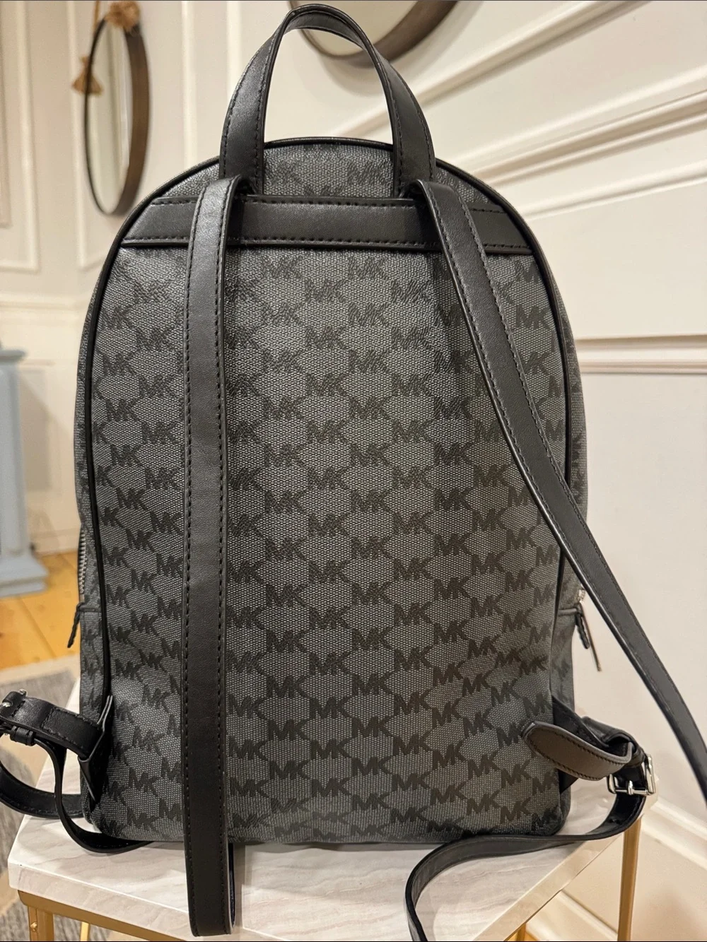 Michael Kors Bag Jet Set MK Logo Black Gray Backpack - Picture 6 of 17